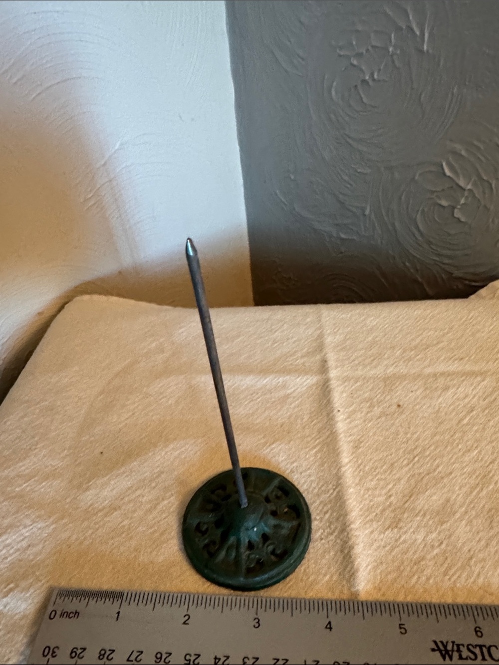 Green Patina Metal Receipt Spike with Decorative Base